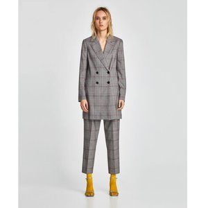 NWOT Zara Grey Plaid Checked Double Breast Coat Size M